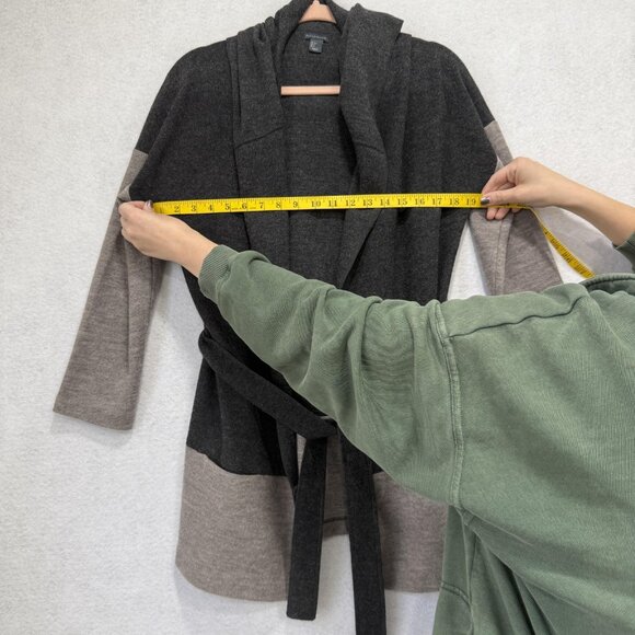 Paraphrase Sweater Womens Small Gray Hooded Belted Wool Colorblock Cardigan - Picture 6 of 8